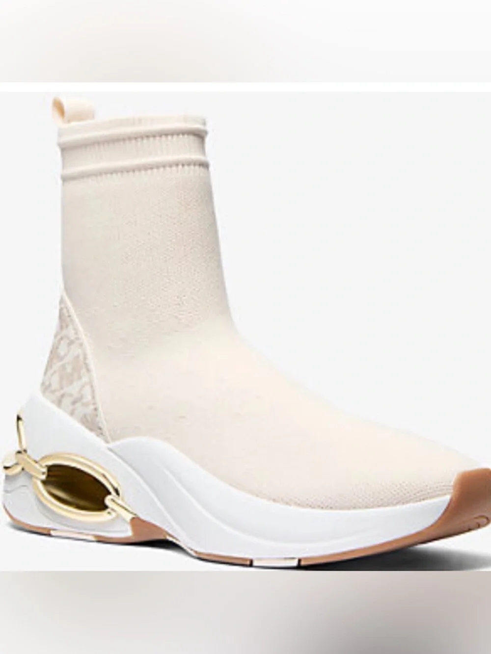 Michael Kors Cream Knit Sock Bootie with Gold Ring Detail - Picture 1 of 9